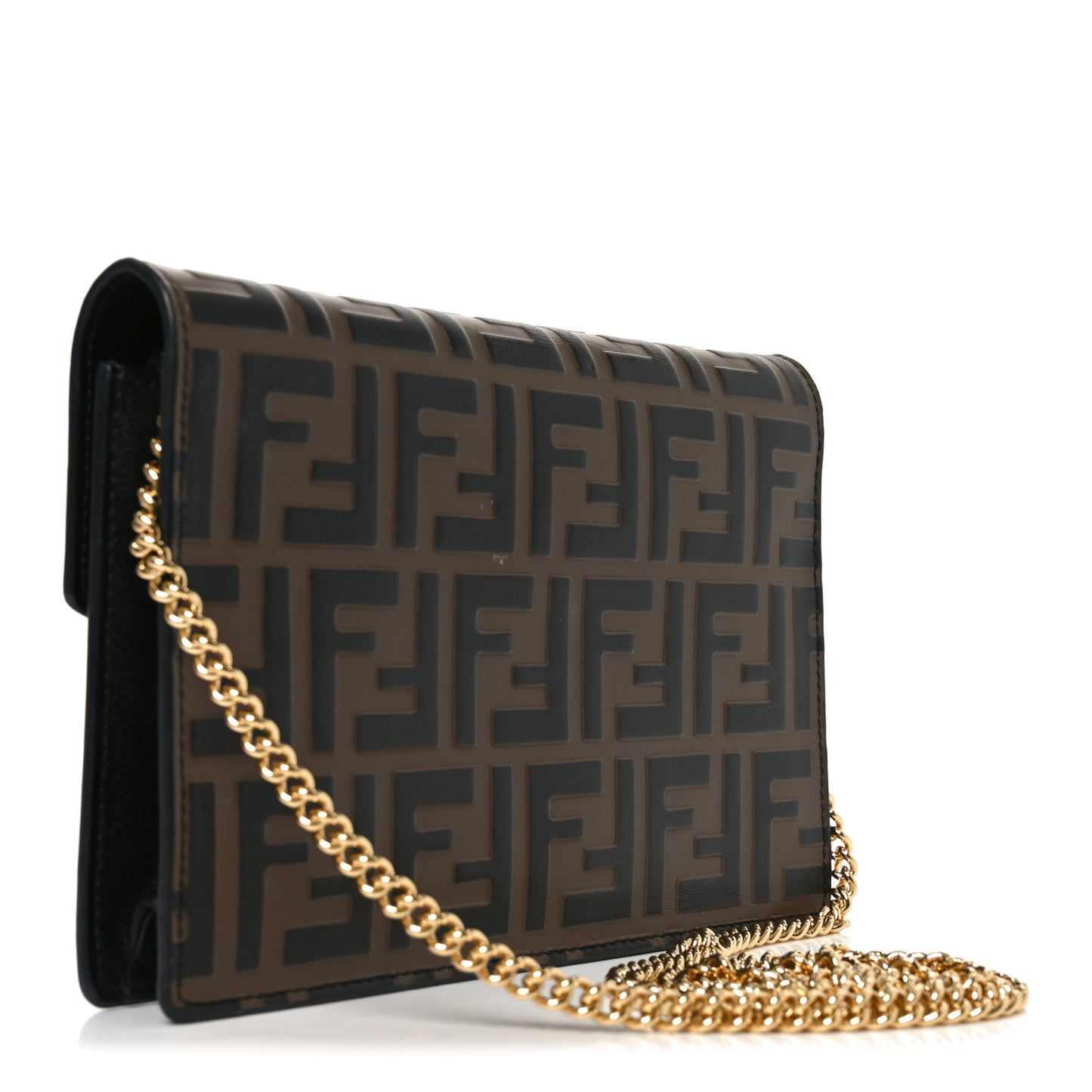Vitello Cruise F is Fendi Bi-Color FF 1974 Embossed Medium Envelope Wallet On Chain Black Maya