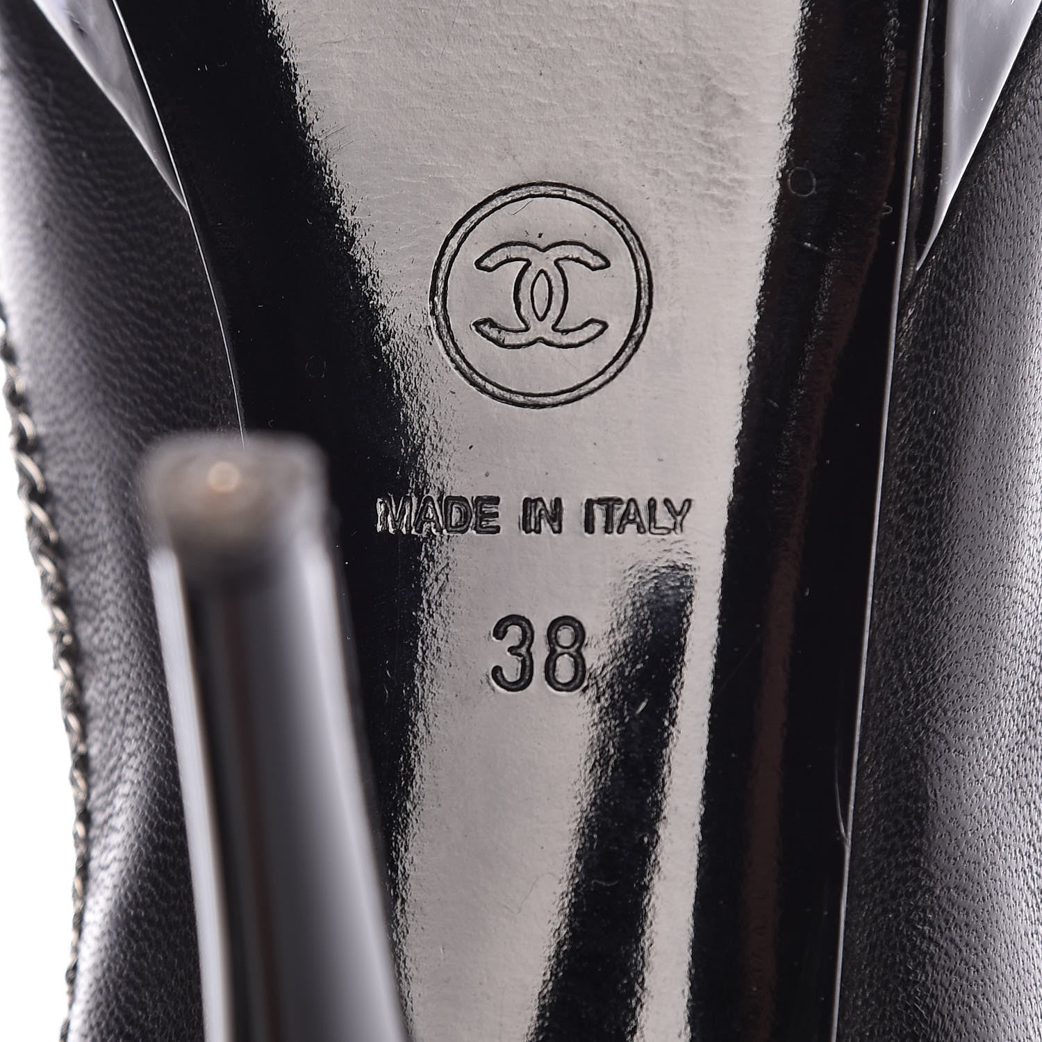 Chanel Lambskin Patent Cap Toe CC Chain Pumps 38 Black 9 of 16
