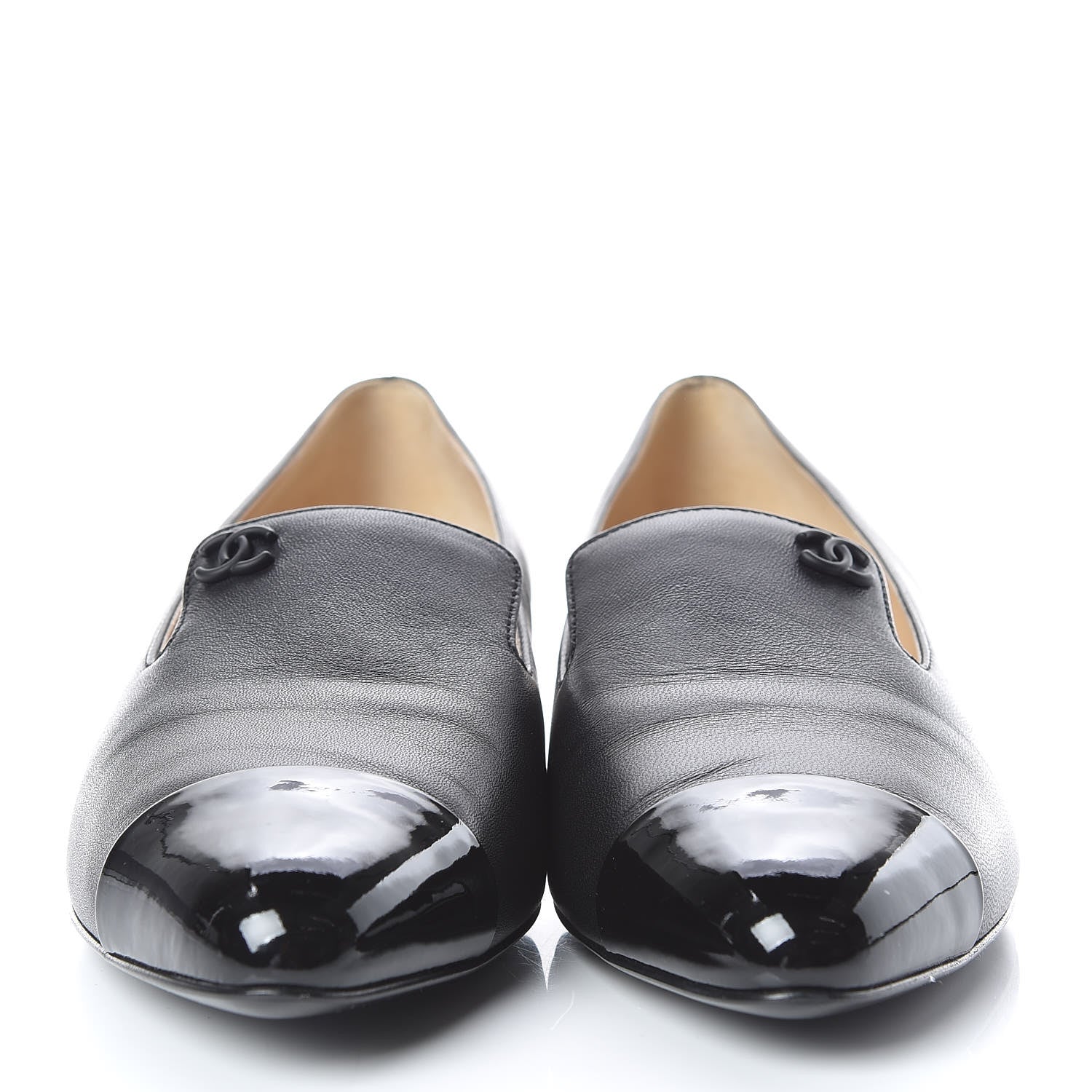 Chanel Lambskin Patent CC Cap Toe Mocassin Loafer 37.5 Black 2 of 10