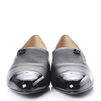 Chanel Lambskin Patent CC Cap Toe Mocassin Loafer 37.5 Black 2 of 10