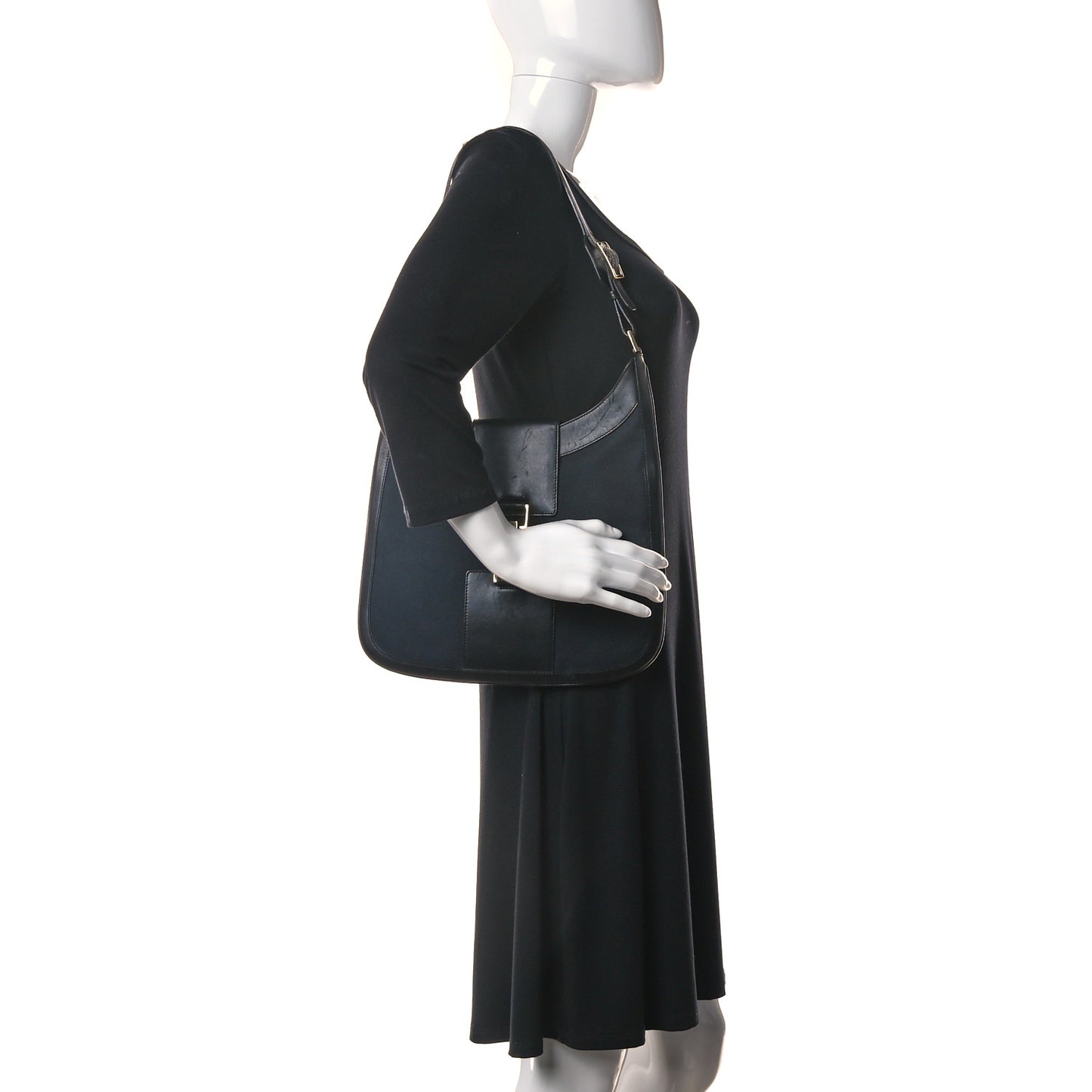 Canvas Calfskin Jackie O Hobo Black