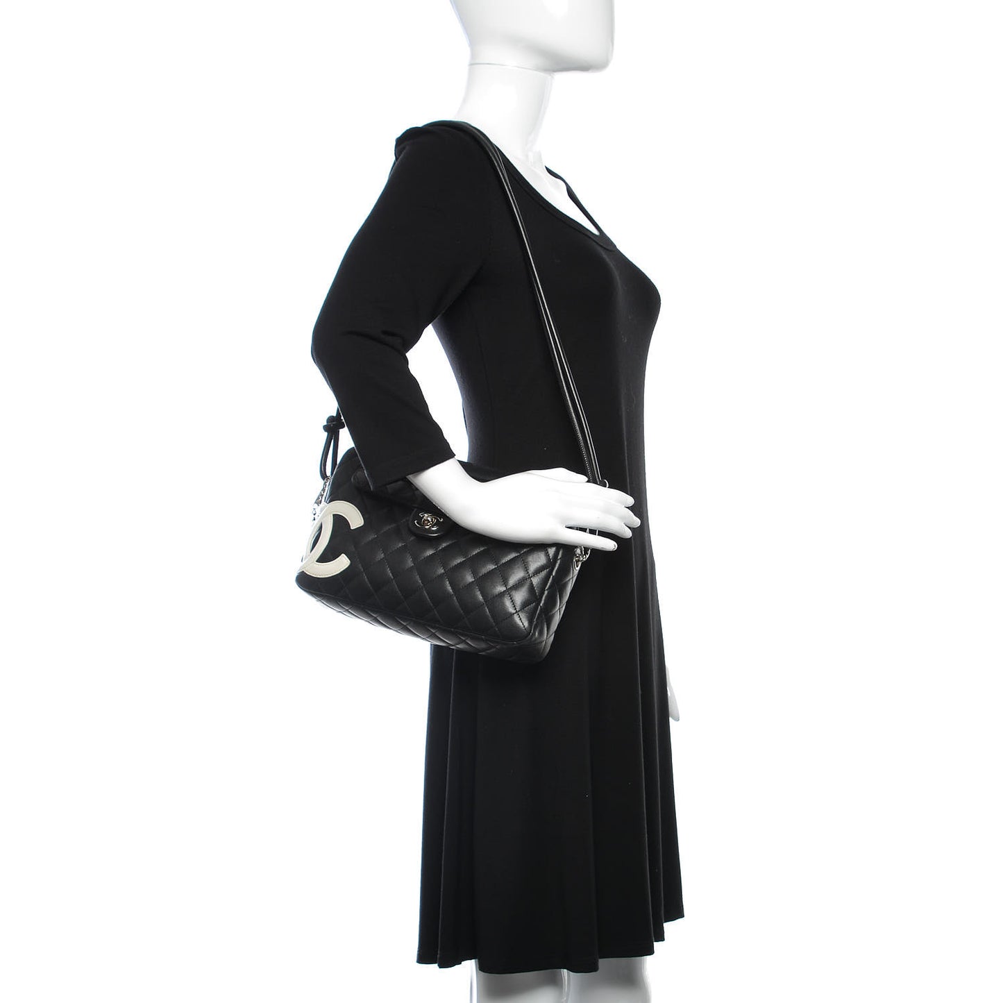 Calfskin Quilted Cambon Camera Case Black White