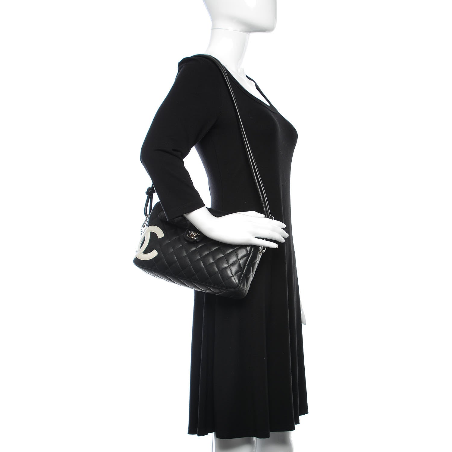 Chanel Calfskin Quilted Cambon Camera Case Black White 2 of 15