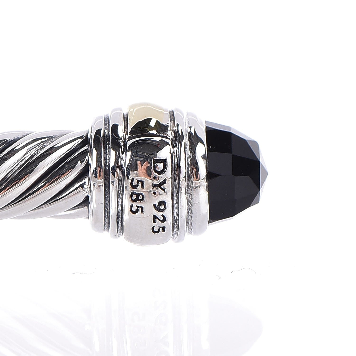 David Yurman Sterling Silver 14K Yellow Gold Black Onyx 5mm Cable Classics Bracelet 4 of 5