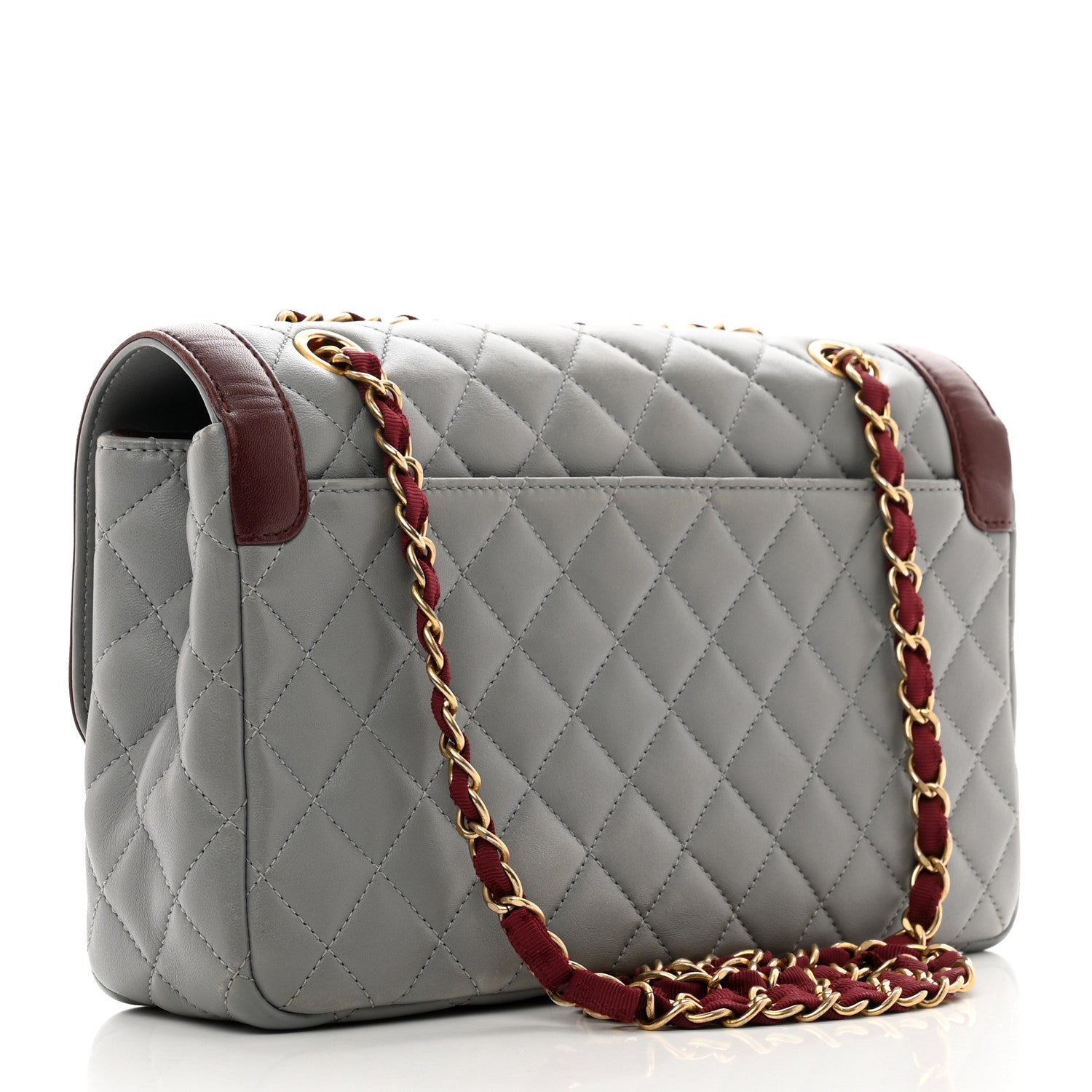 Chanel Lambskin Quilted Medium Two Tone Day Flap Grey Burgundy Grey Burgundy 3 of 11