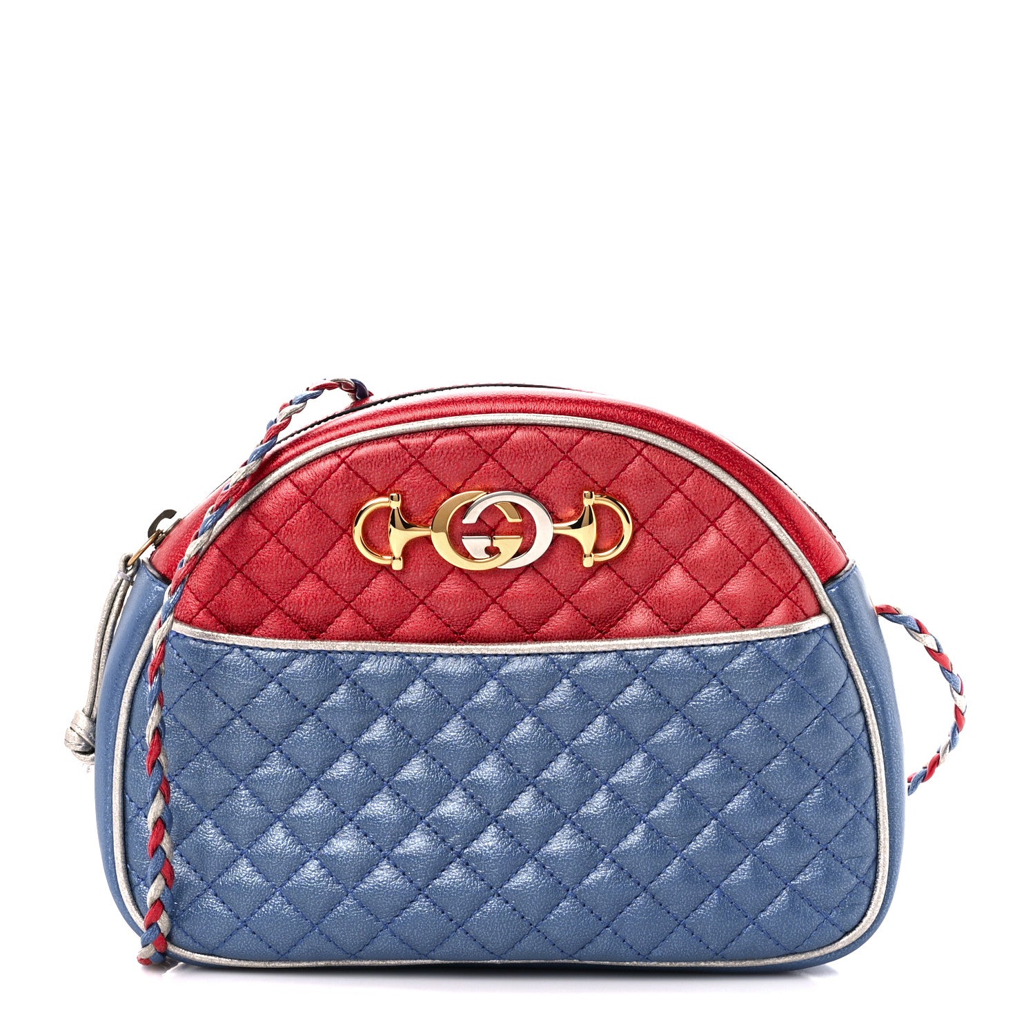 Gucci Laminated Nappa Trapuntata Mini Zumi Dome Shoulder Bag Rosso Marine Argento 1 of 11