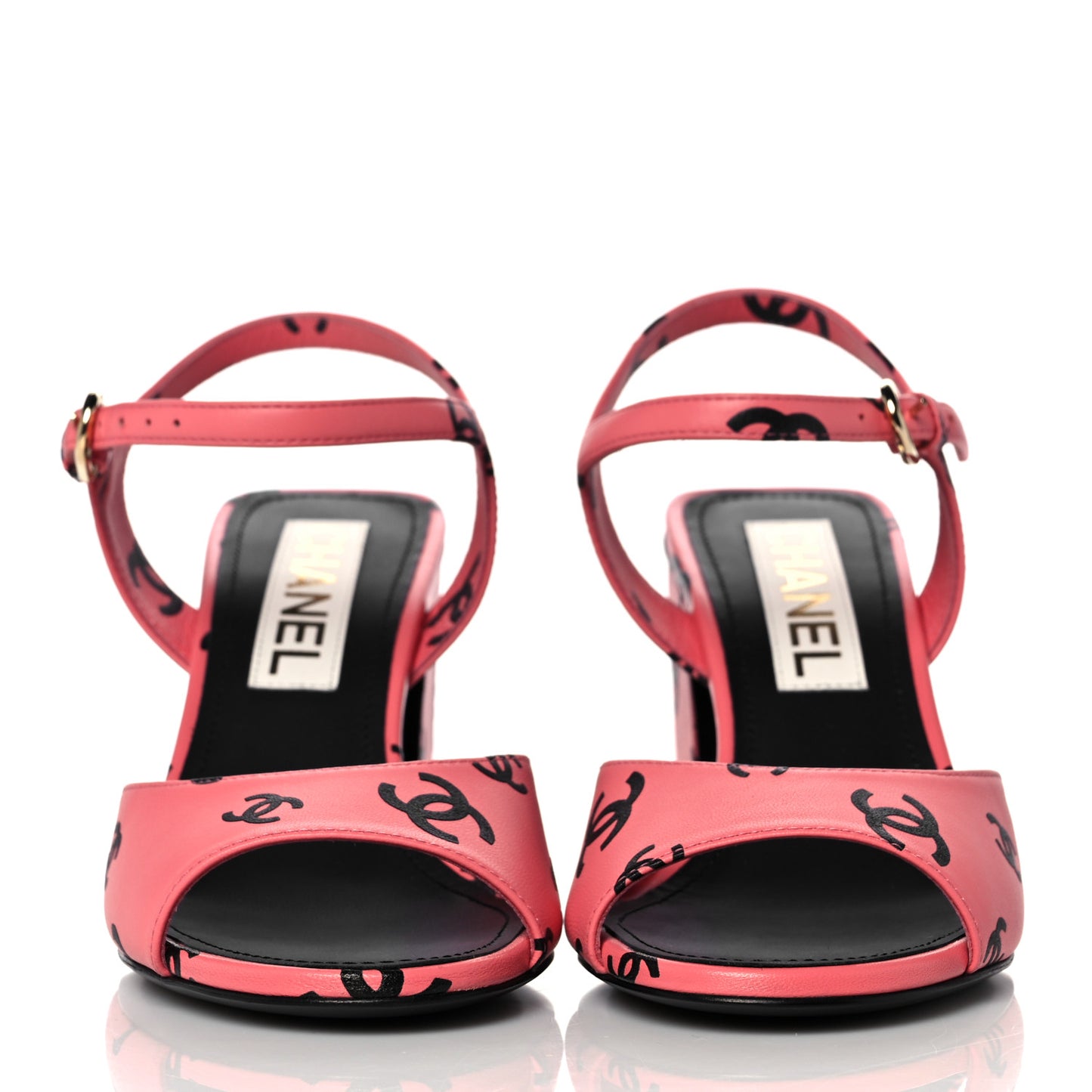 Printed Lambskin CC Sandals 36.5 Pink Black