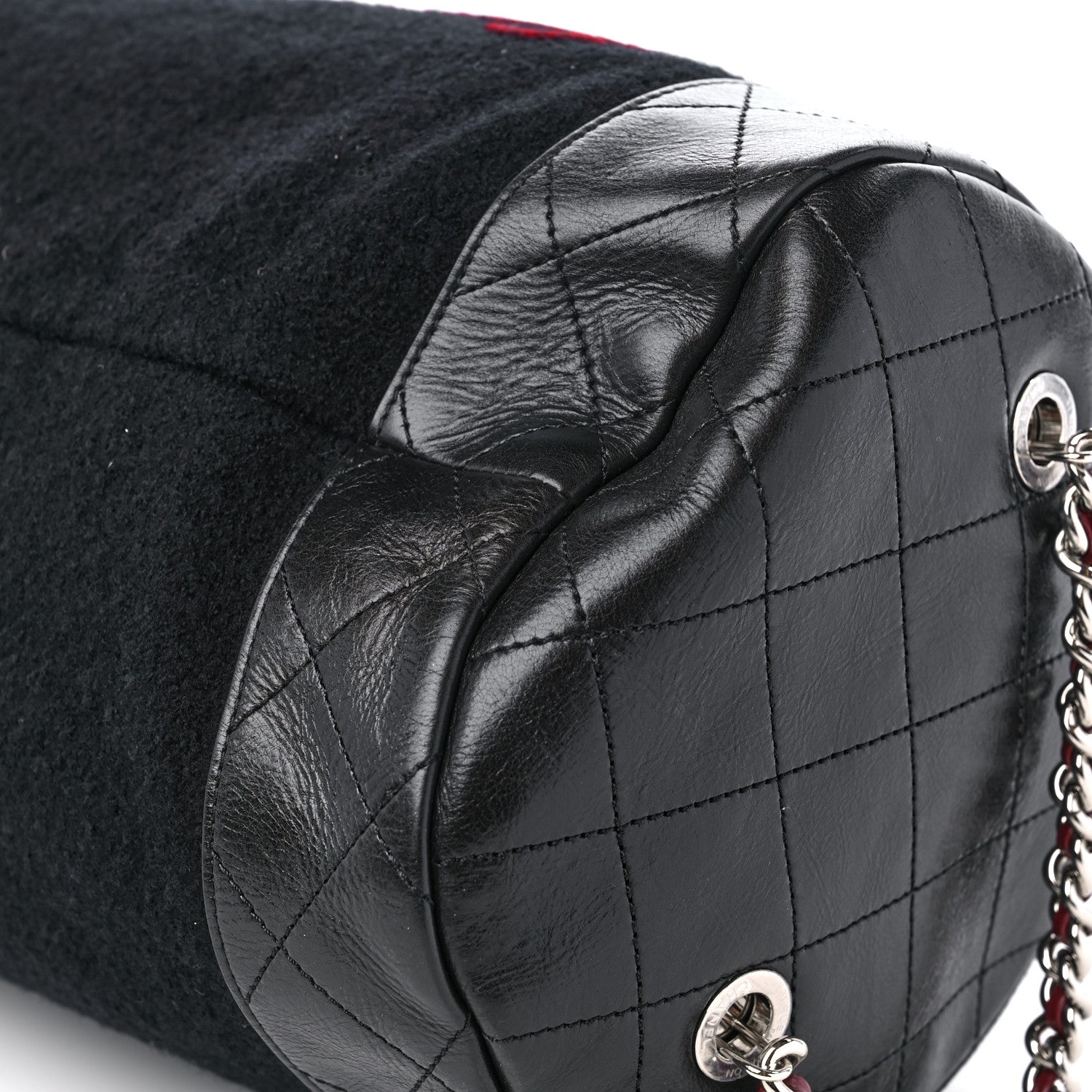 Chanel Wool Calfskin Embroidered Paris Hamburg Bowling Bag Black 9 of 9