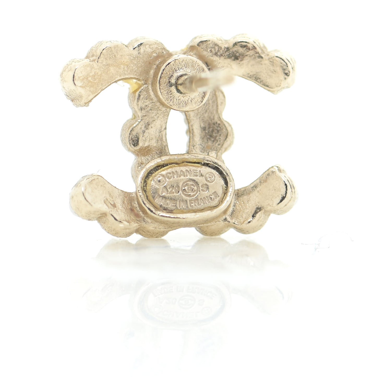 Pearl Crystal CC Stud Earrings Gold