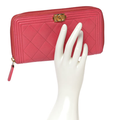 Chanel Caviar Quilted Large Boy Zip Around Wallet Coral 2 of 24