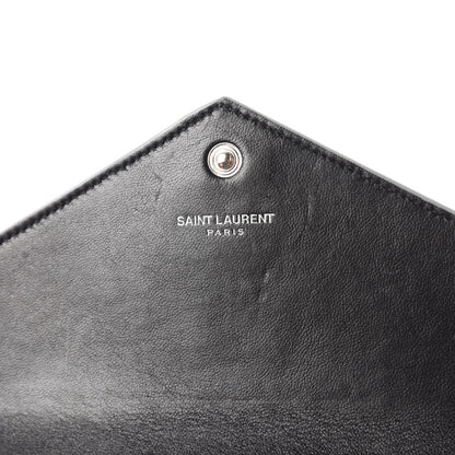 Saint Laurent Ayers Snakeskin Monogram Envelope Chain Wallet Silver Black 9 of 11