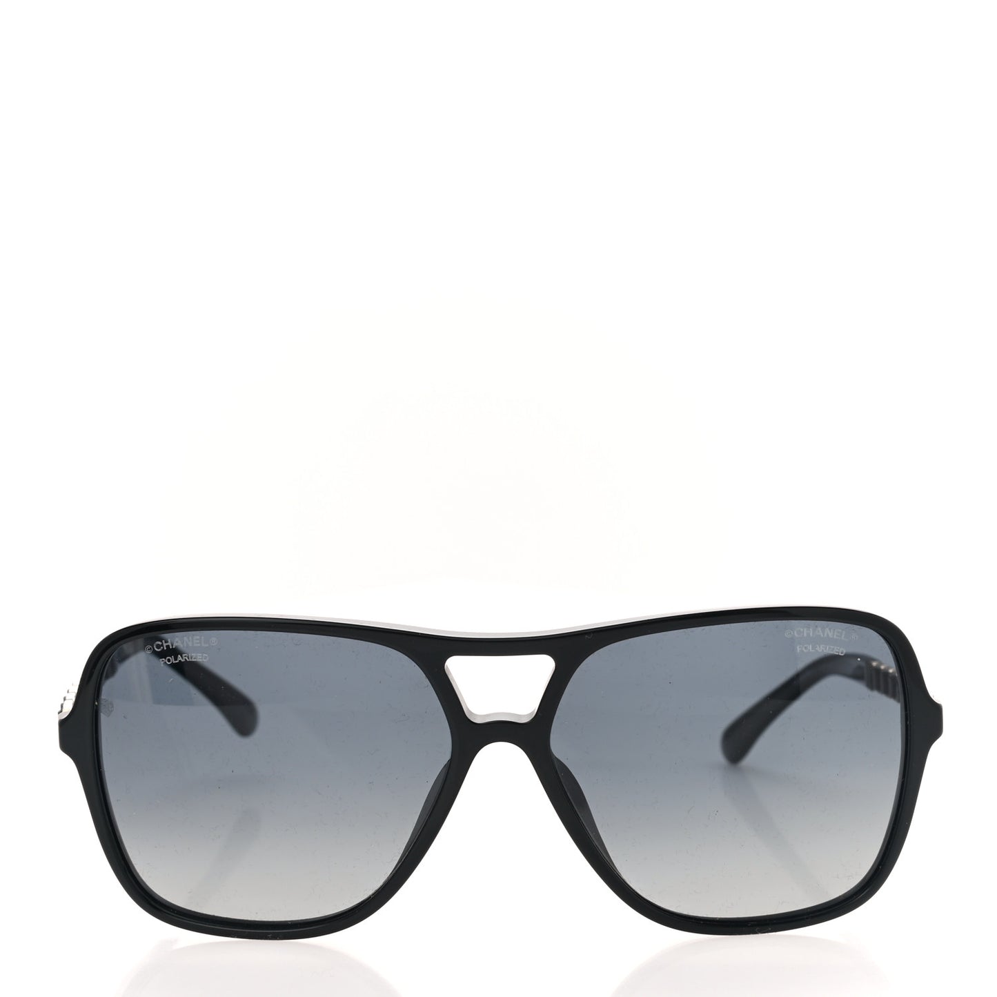 Metal Calfskin Polarized CC Chain Pilot Sunglasses 5439-Q-A Black