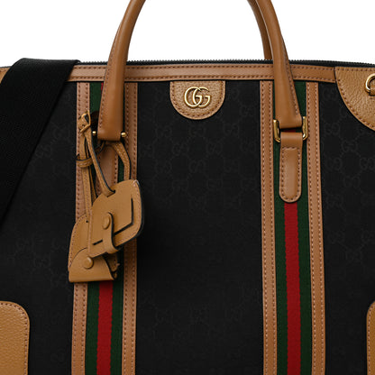Gucci Monogram Textured Dollar Calfskin Web Large Bauletto Duffle Top Handle Bag Black Koi Beige 9 of 11