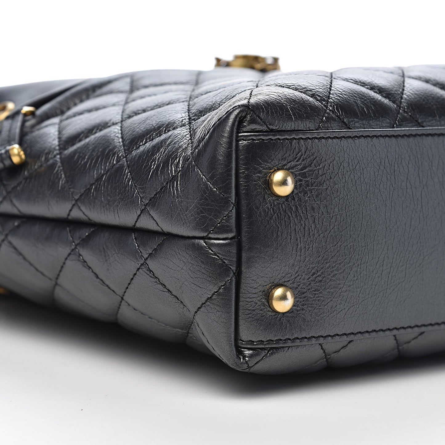 Aged Calfskin Quilted Drawstring Shopping Tote Black