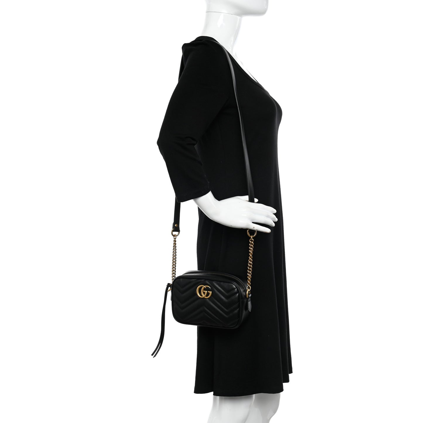 Calfskin Matelasse Mini GG Marmont Chain Shoulder Bag Black