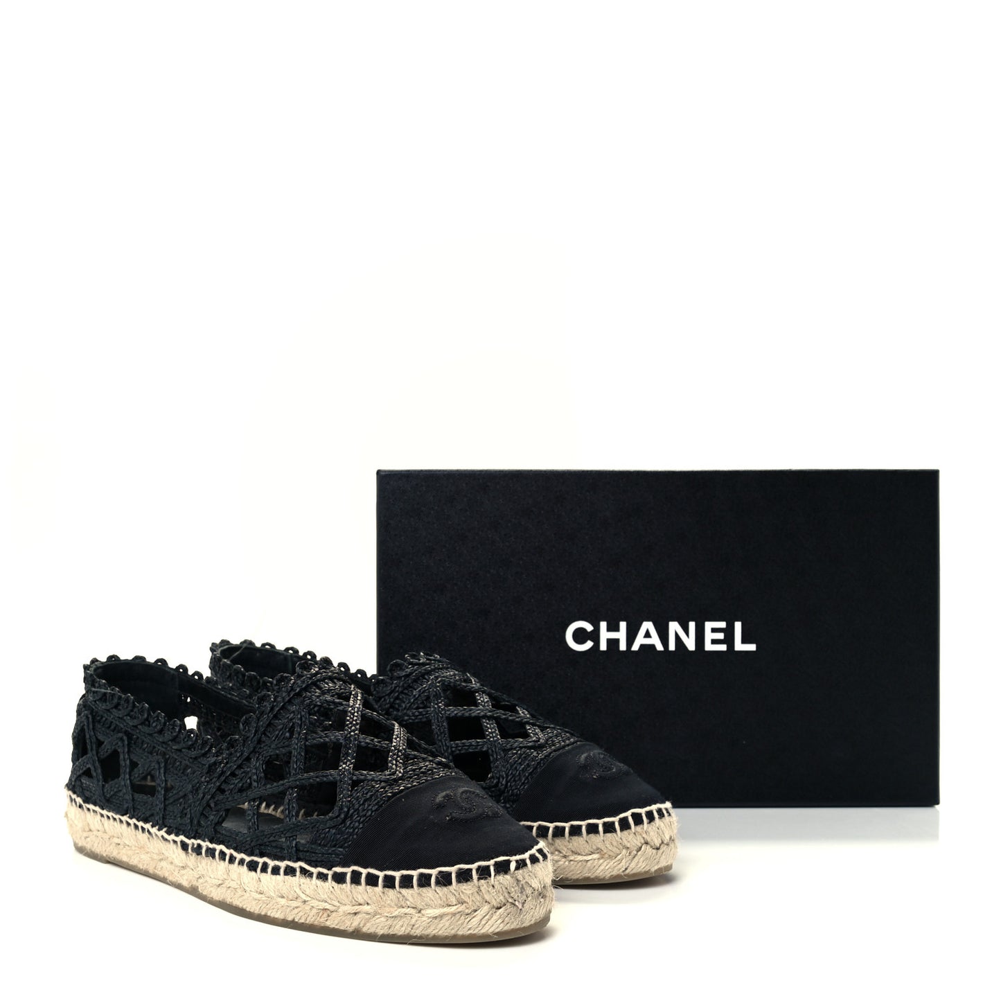Woven Fabric Grosgrain CC Espadrilles 41 Black