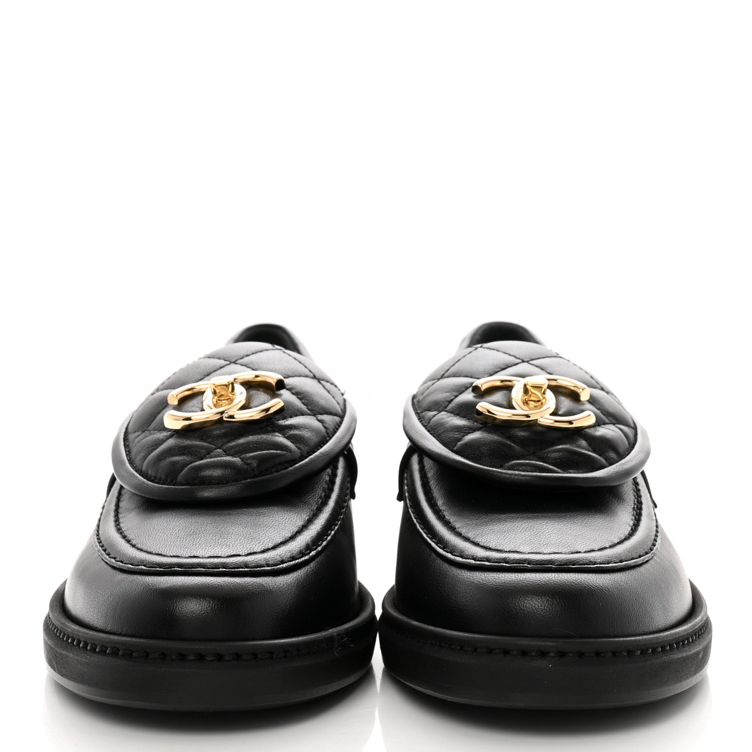 Chanel Lambskin Quilted CC Turnlock Loafers 37.5 Black 3 of 10
