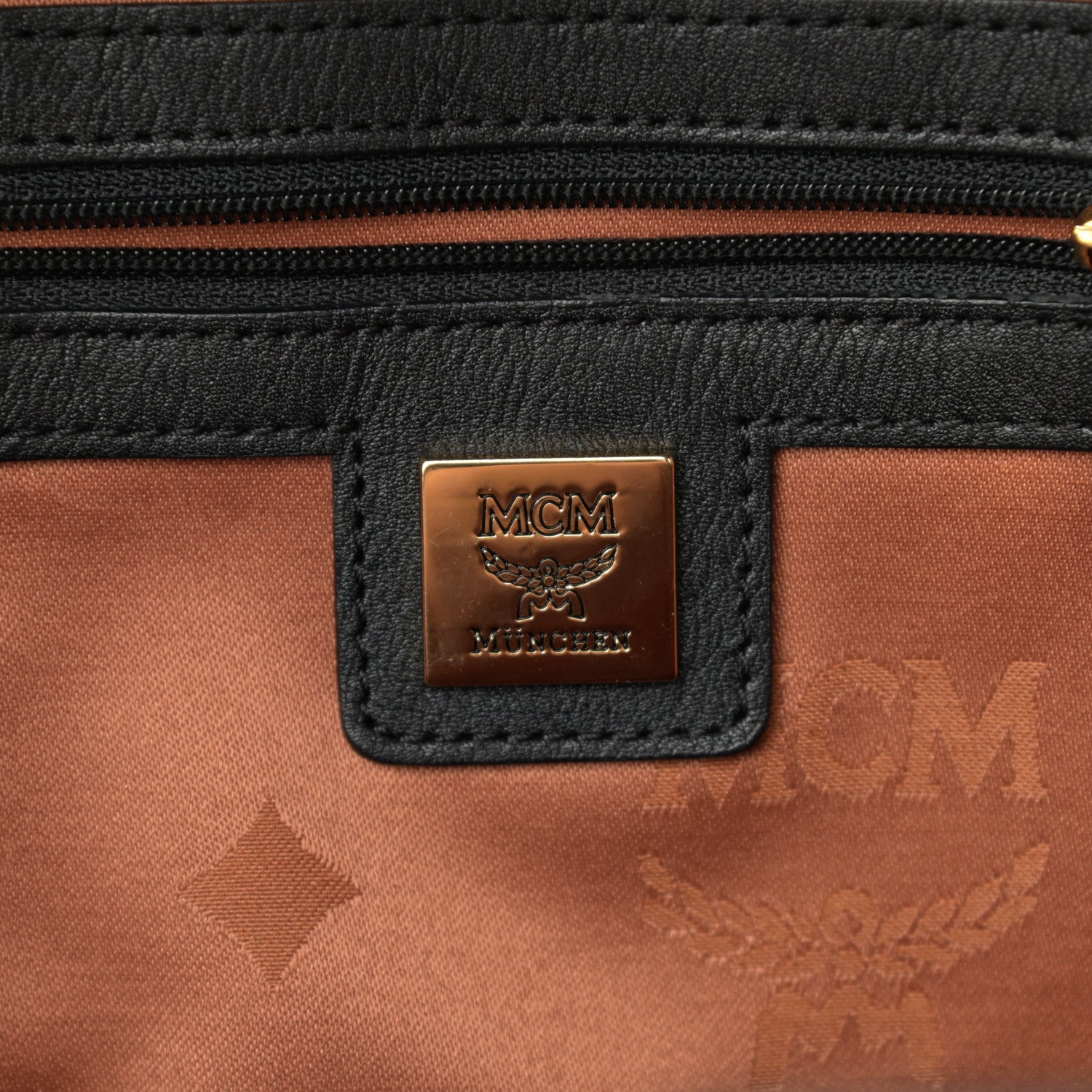MCM Visetos Bi-Color Studded Medium Backpack Black Cognac 6 of 10