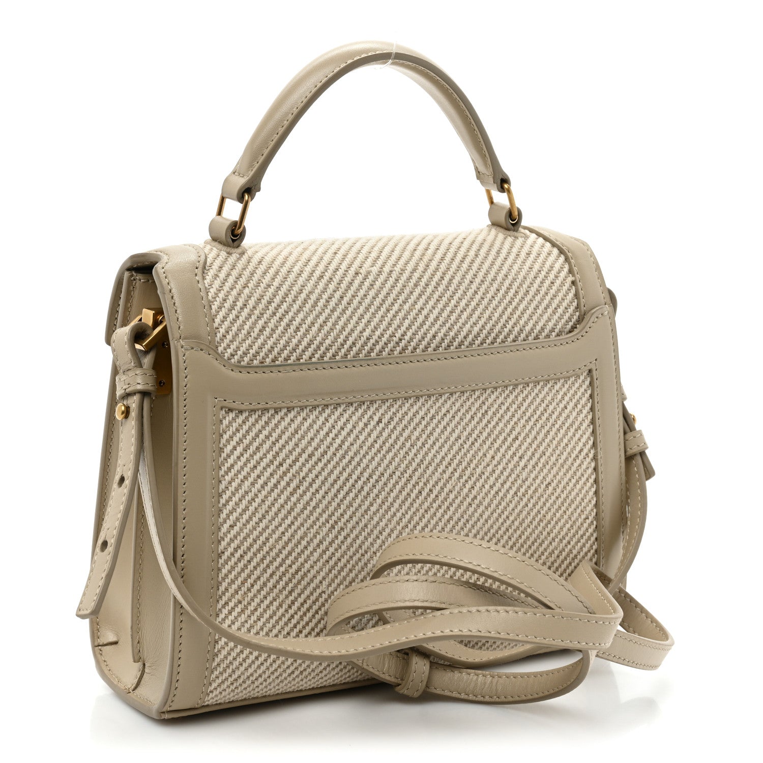 Saint Laurent Canvas Calfskin Mini Classic Monogram Cassandra Top Handle Beige Cream 3 of 15