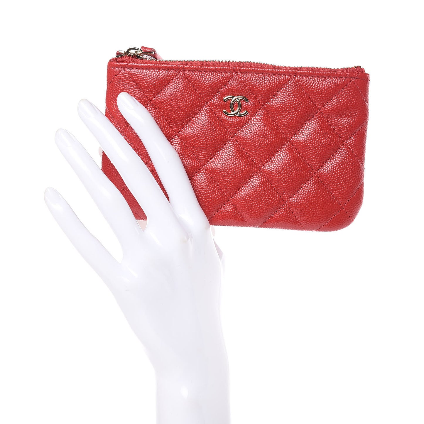 Caviar Quilted Small Cosmetic Case Red