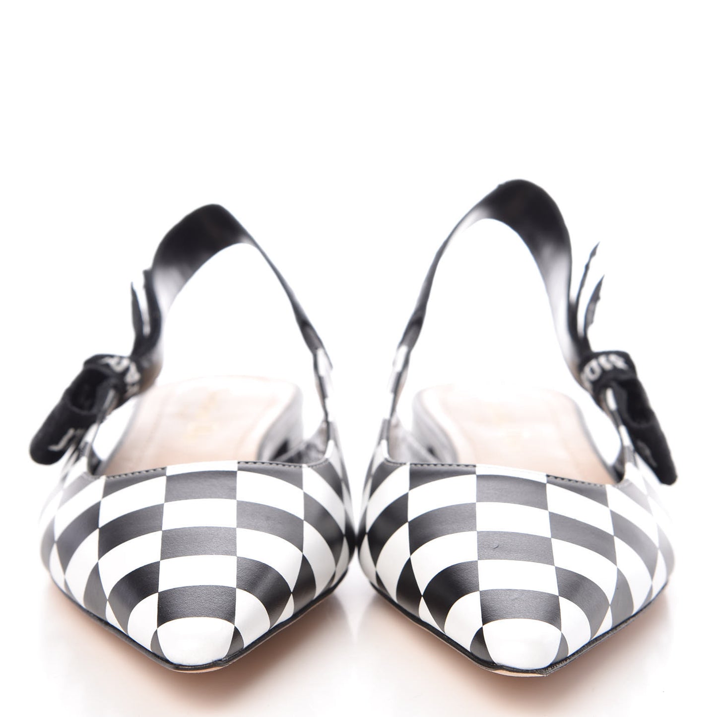 Calfskin Ribbon Checker Print J'Adior Slingback Ballet Flats 38 Black White