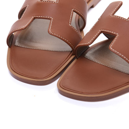Hermes Box Calfskin Oran Sandals 38 Gold 6 of 11