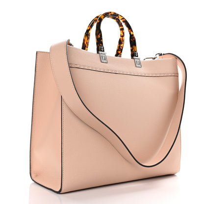 Fendi Vitello Cher Plexiglass Logo Debossed Medium Fendi Sunshine Shopper Tote Light Rose 3 of 9