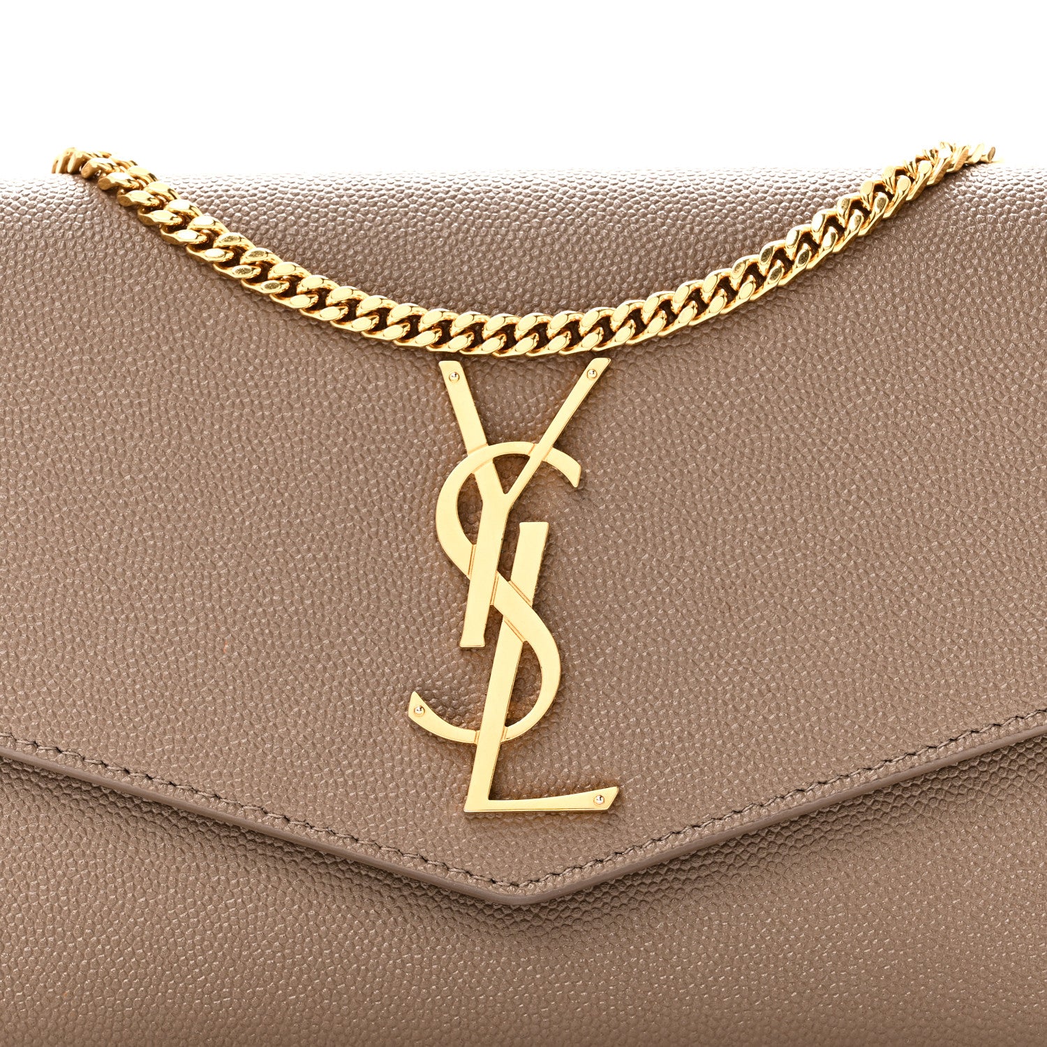 Saint Laurent Grain De Poudre Monogram Uptown Chain Wallet Taupe