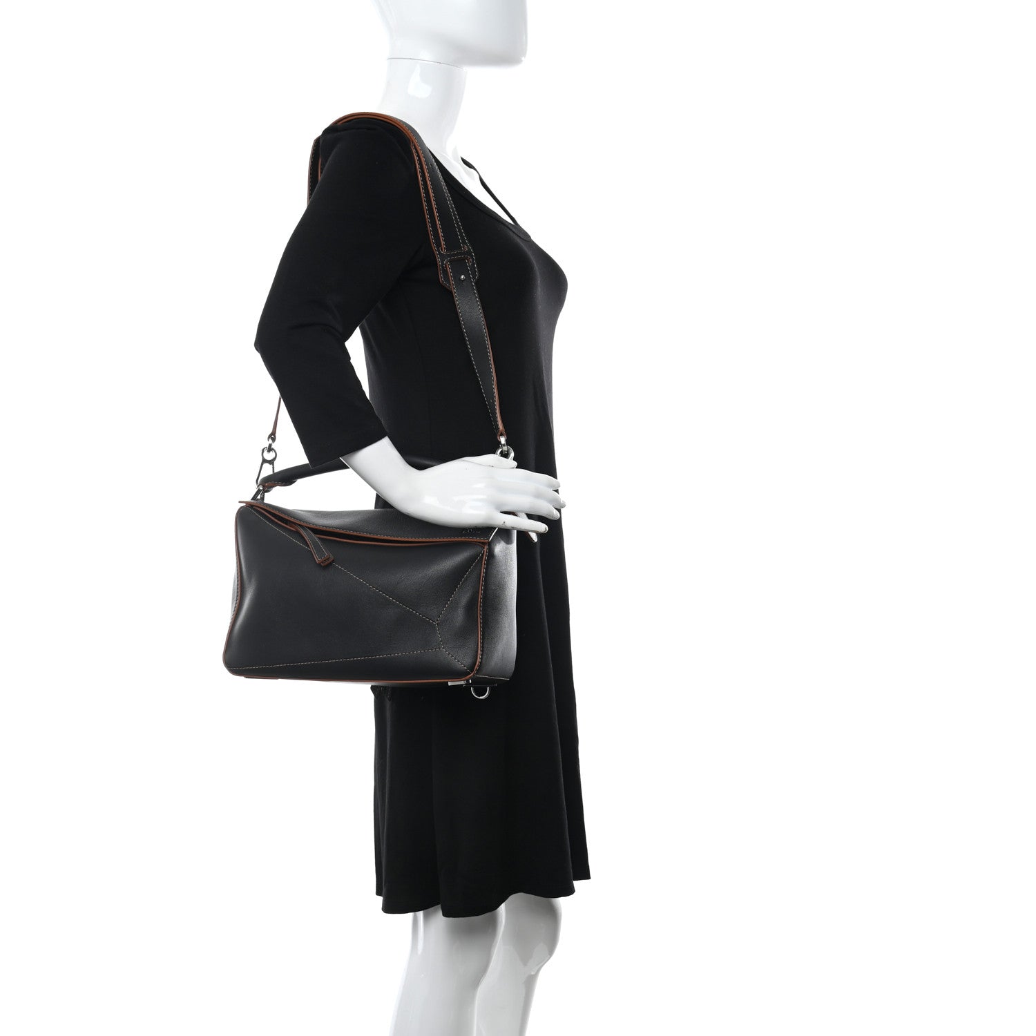 Loewe Calfskin Medium Puzzle Bag Black Tan 2 of 7