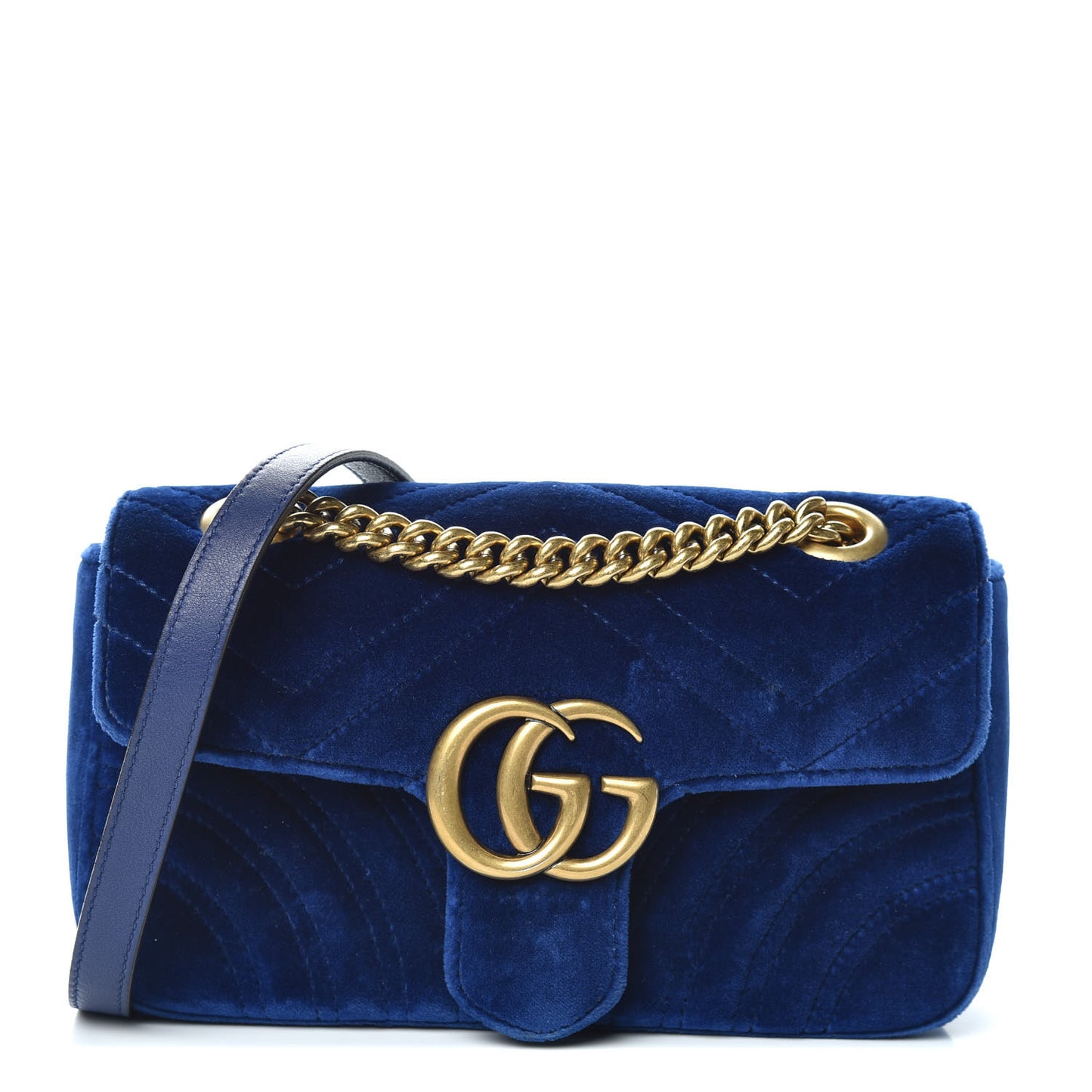 Velvet Matelasse Mini GG Marmont Shoulder Bag Cobalt Blue