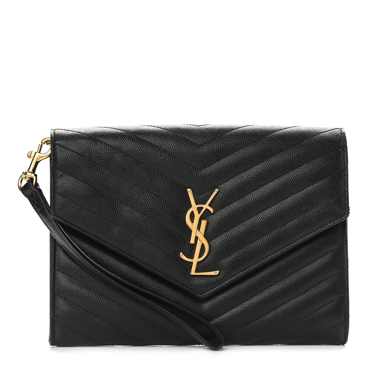 Grain De Poudre Matelasse Chevron Monogram Envelope Clutch Black
