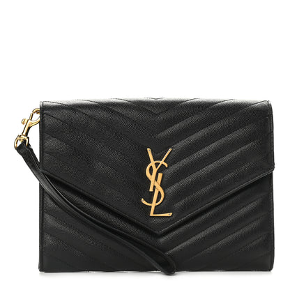 Saint Laurent Grain De Poudre Matelasse Chevron Monogram Envelope Clutch Black 1 of 10