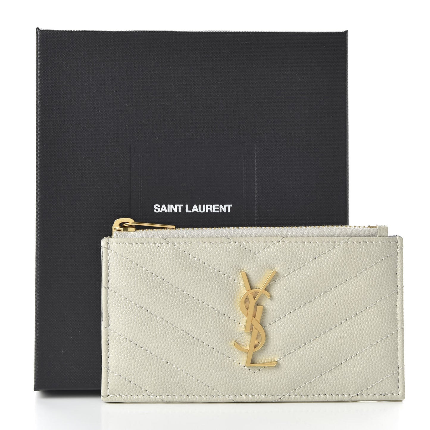 Grain De Poudre Matelasse Chevron Monogram Fragments Zippered Card Case White