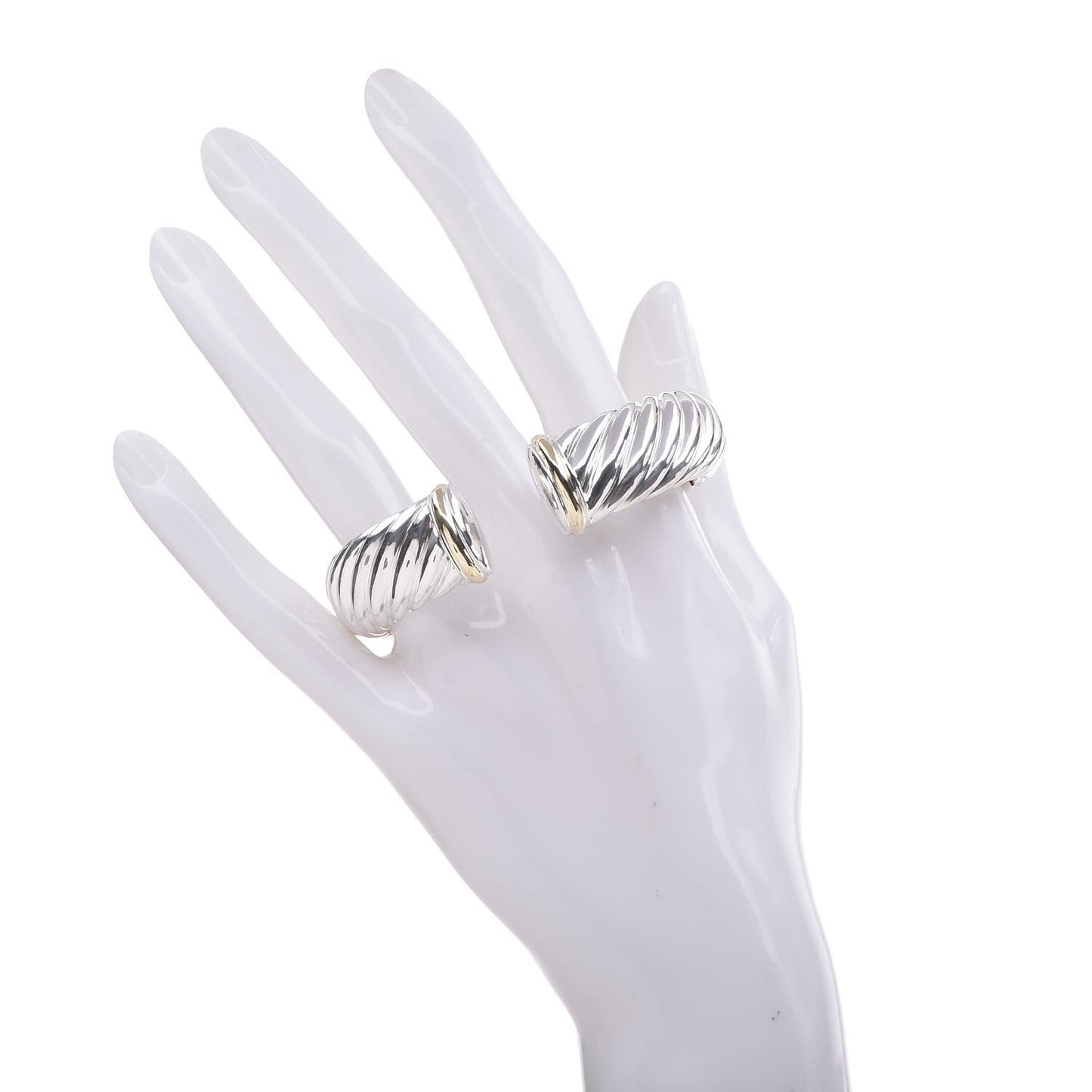 Sterling Silver 18K Yellow Gold 15mm Sculpted Cable Cuff Bracelet