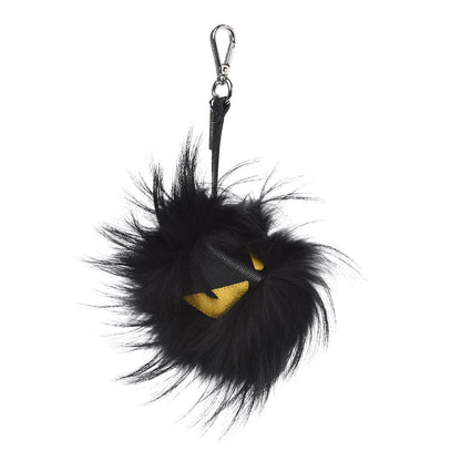 Fendi Vitello Elite Fox Fur Fusto Monster Bag Bug Charm Black Yellow 1 of 2