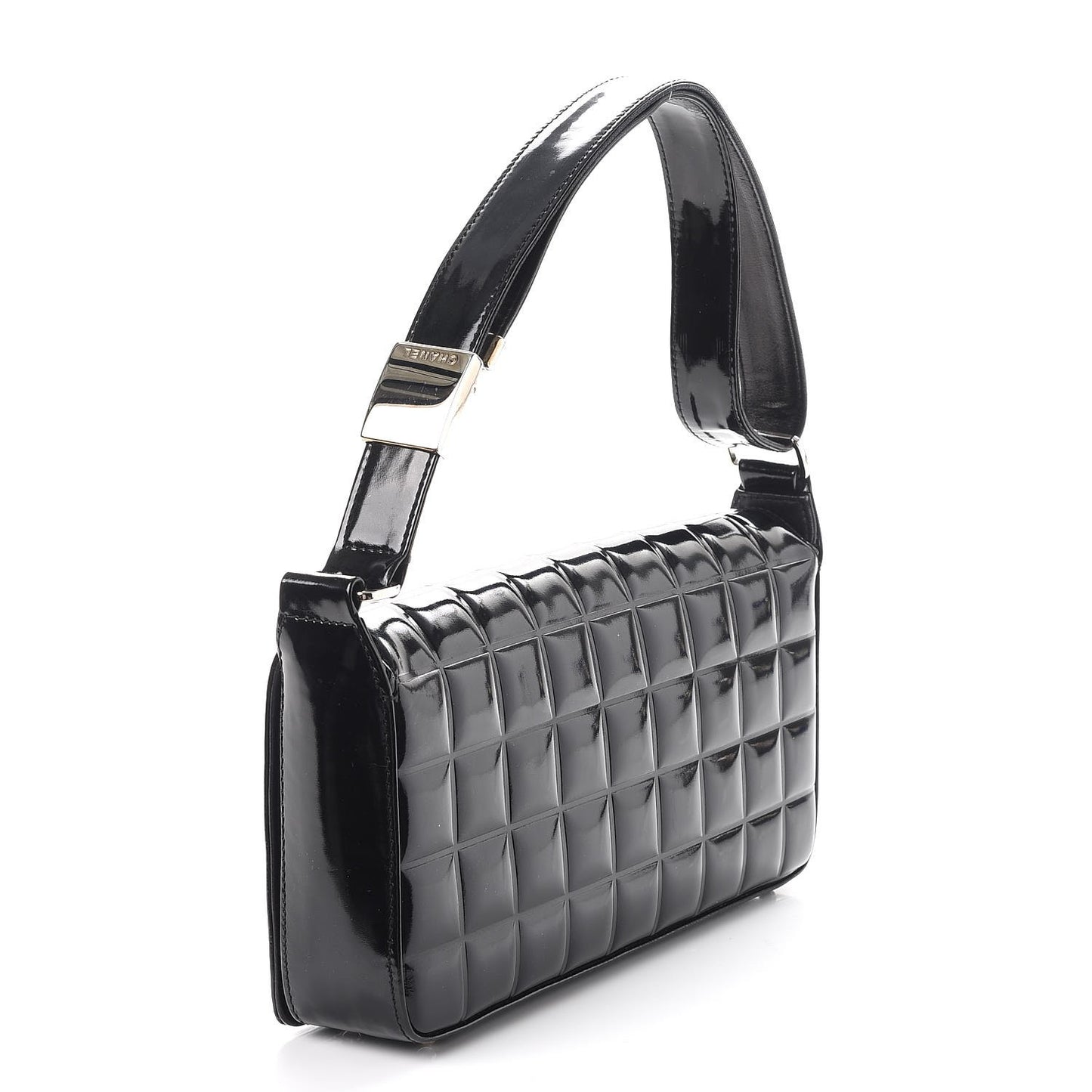 Patent Chocolate Bar Quilted CC Flap Black