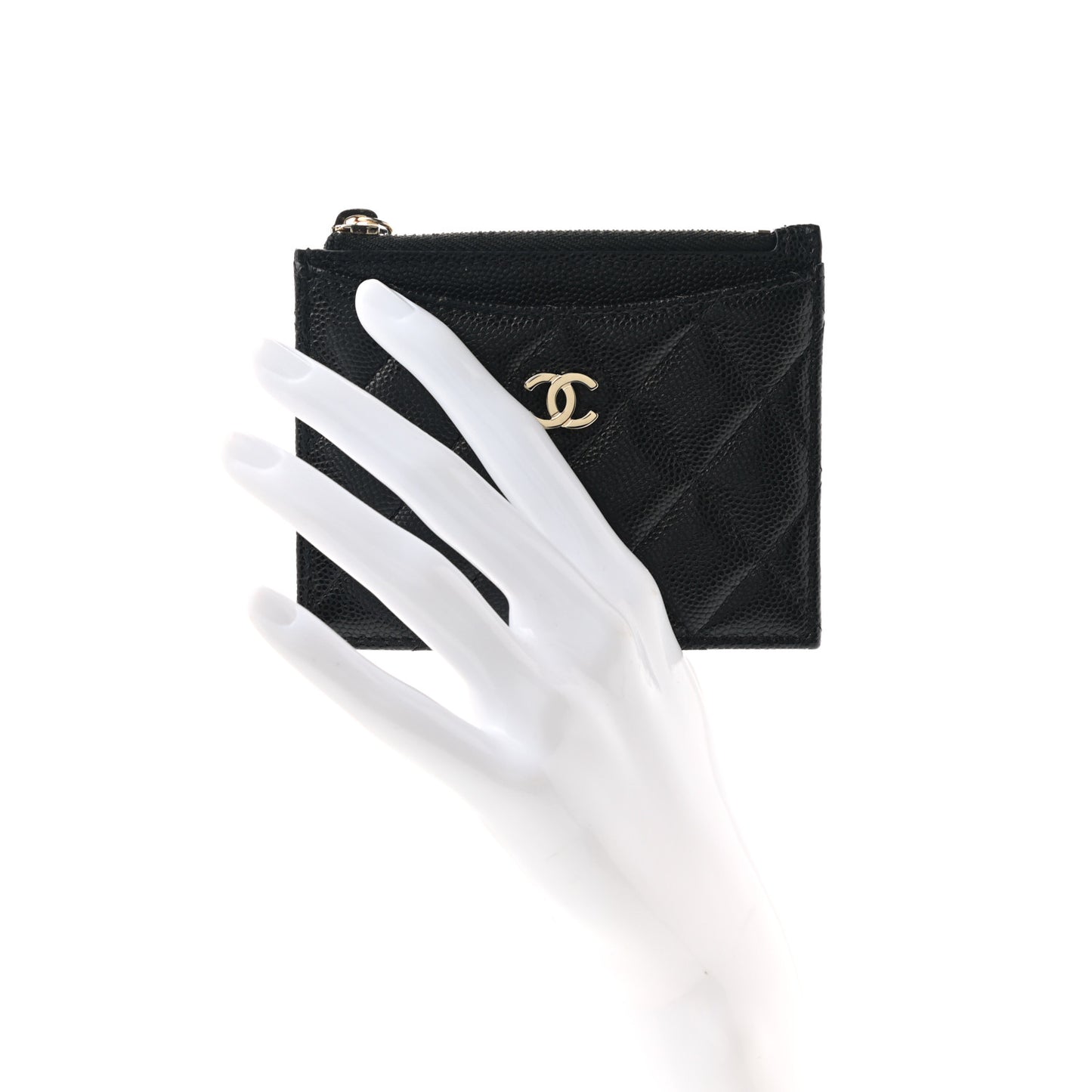 Caviar Quilted CC Zip Card Holder Black