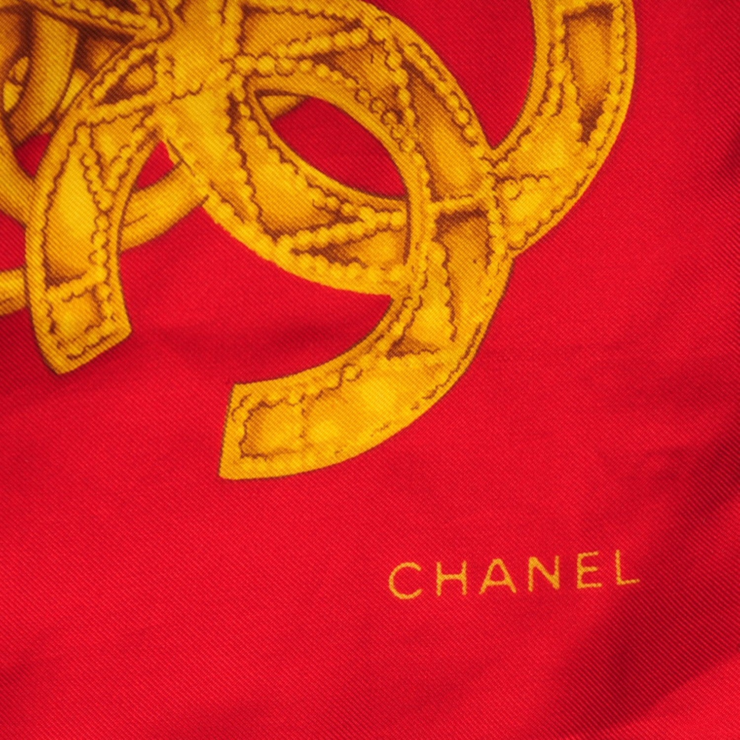 Chanel Silk Chain CC Scarf Red Gold 3 of 5