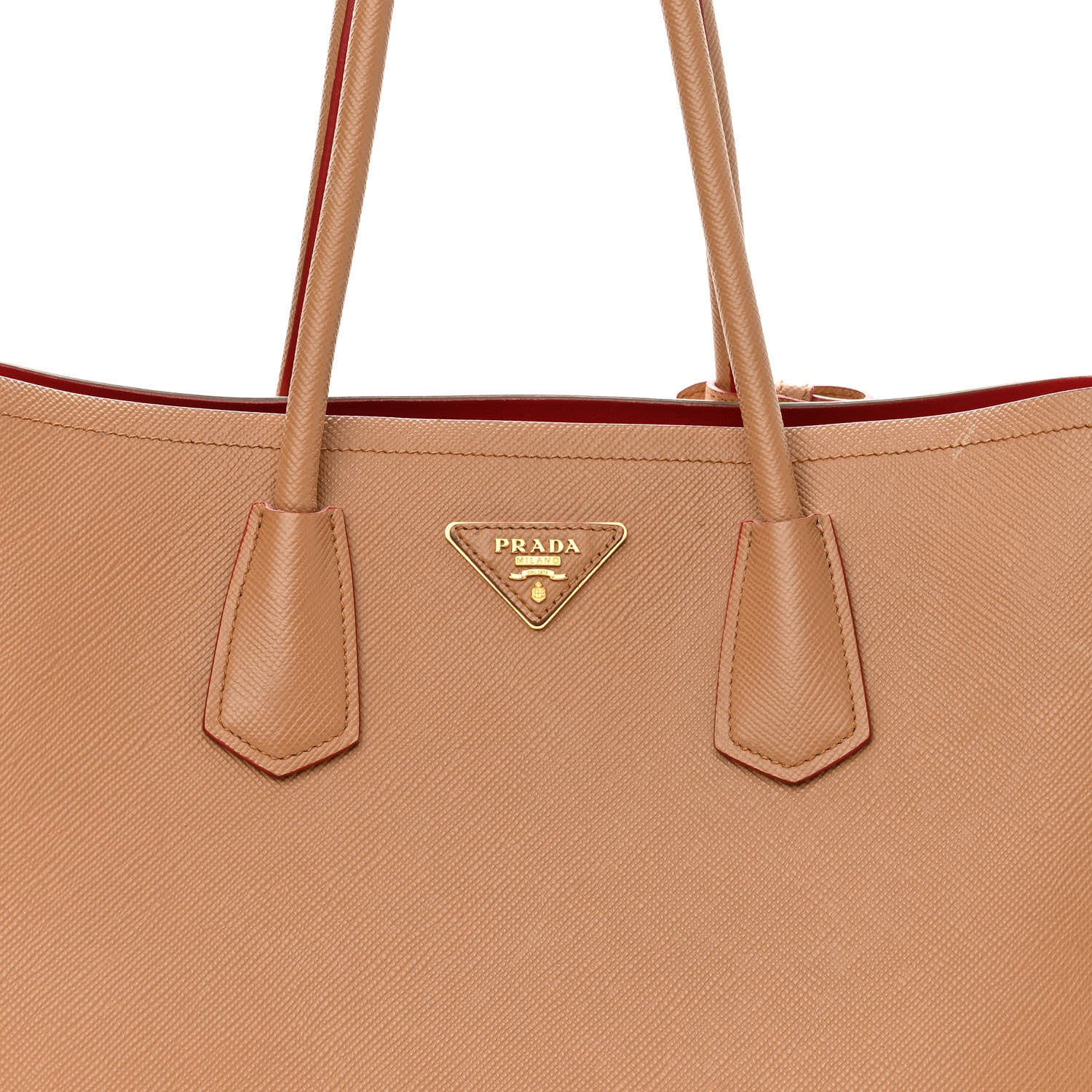 Prada Saffiano Cuir Large Double Bag Caramel Fuoco 6 of 9