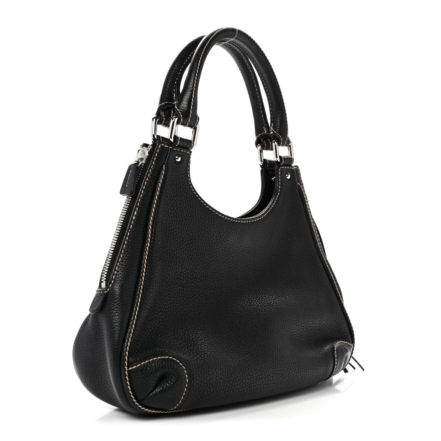 Grained Calfskin Tassel Hobo Black