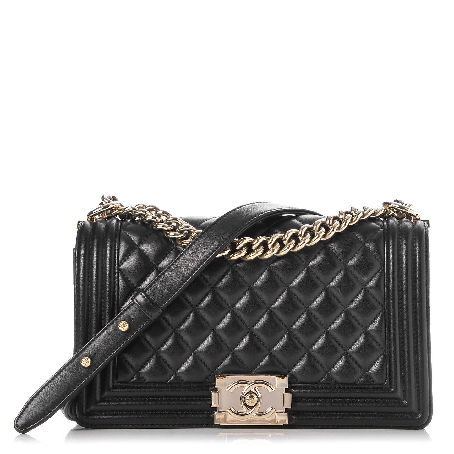 Lambskin Quilted Medium Boy Flap Black