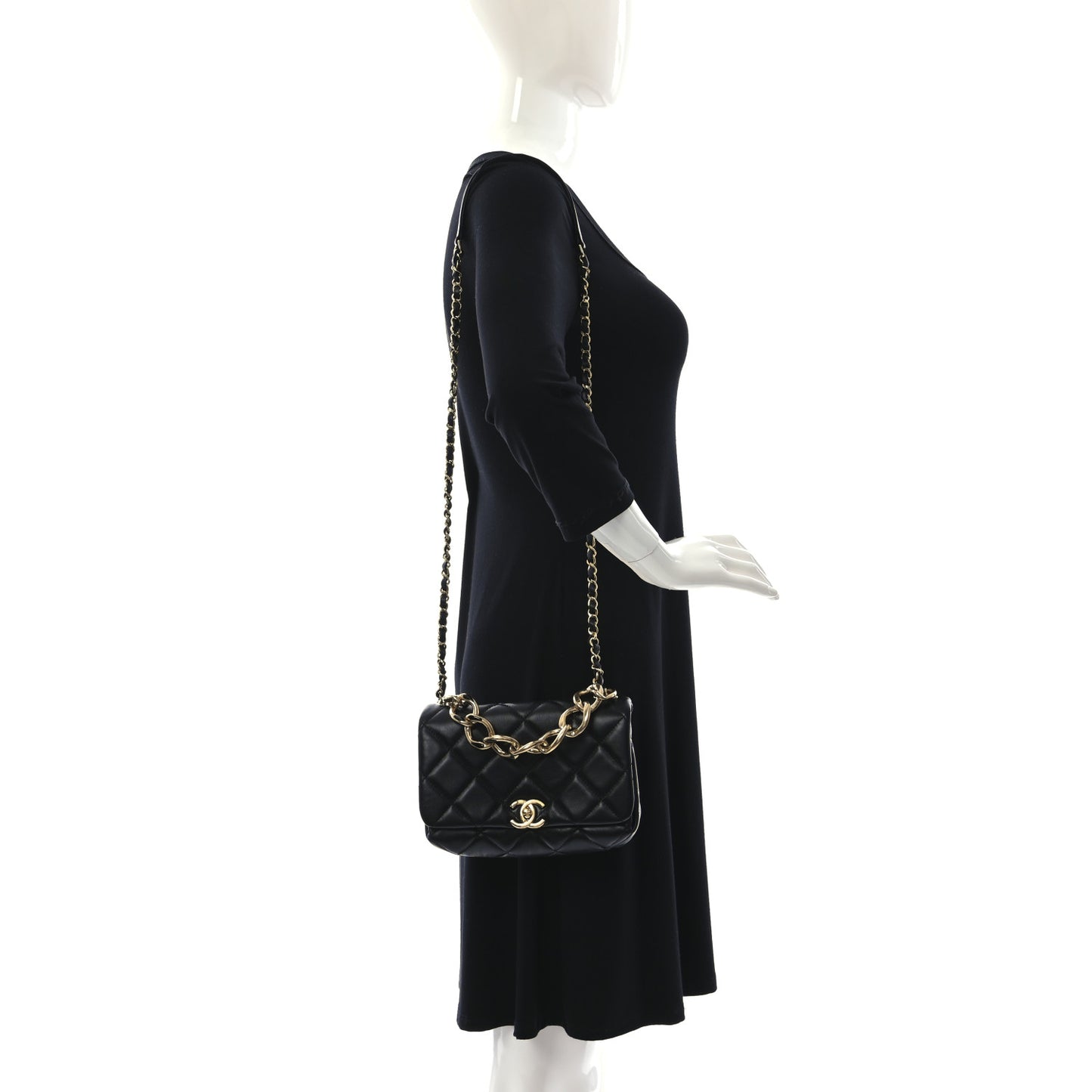 Lambskin Quilted Small Color Match Flap Black