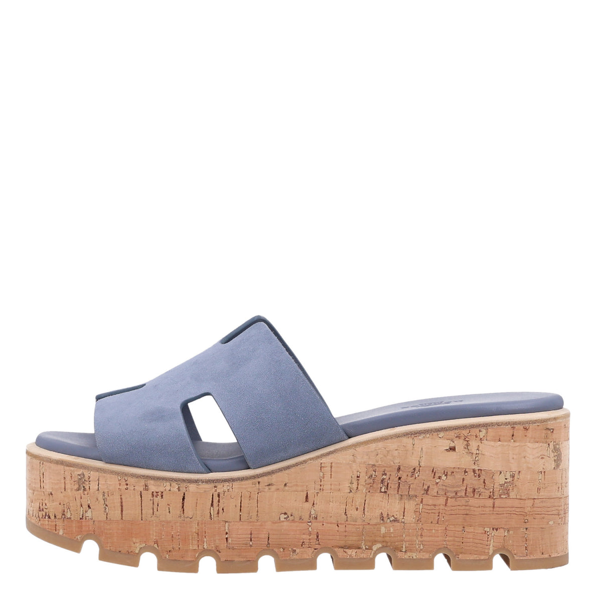 Hermes Suede Goatskin Cork Eze 30 Sandals 38 Bleu Grignon 1 of 10