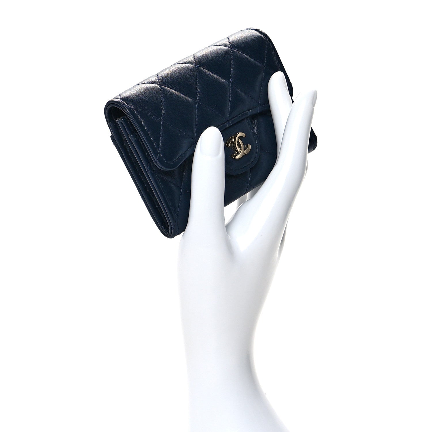 Chanel Lambskin Quilted Flap Card Holder Wallet Navy 2 of 10