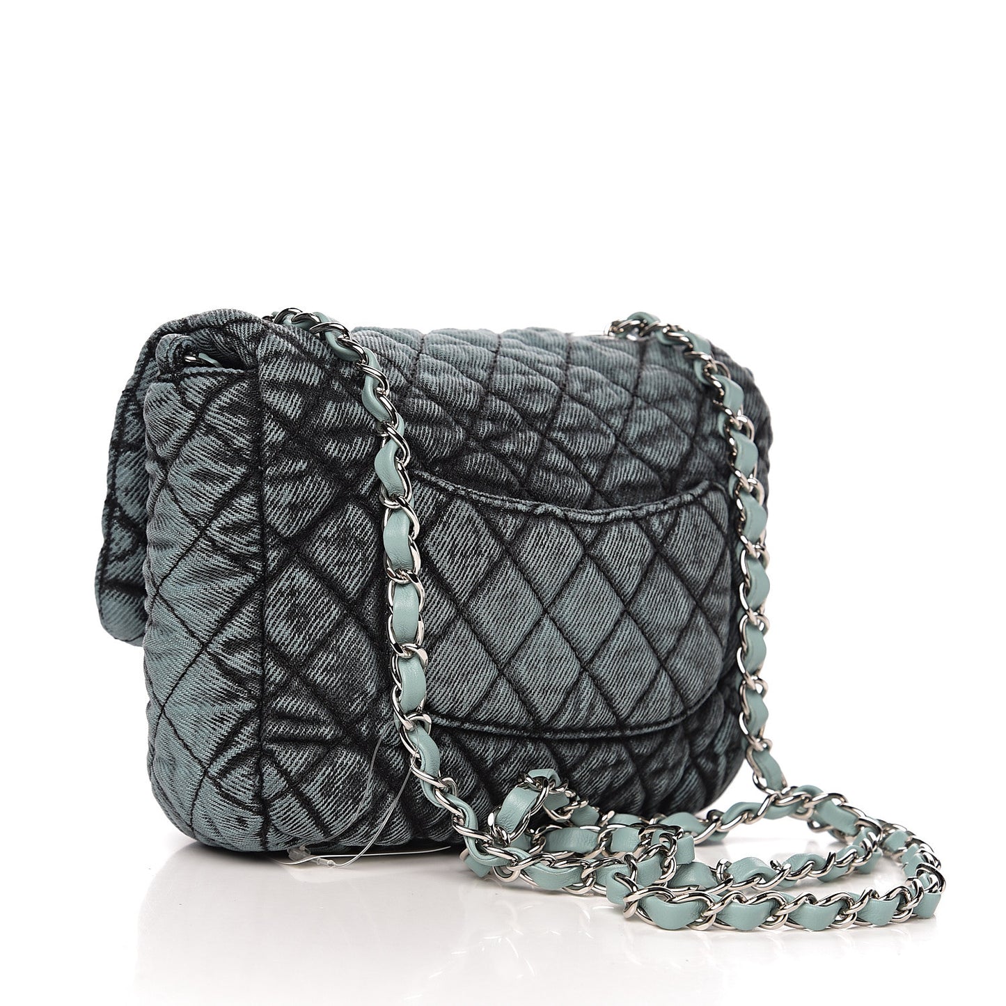 Washed Denim Quilted Small Denimpression Flap Blue Black