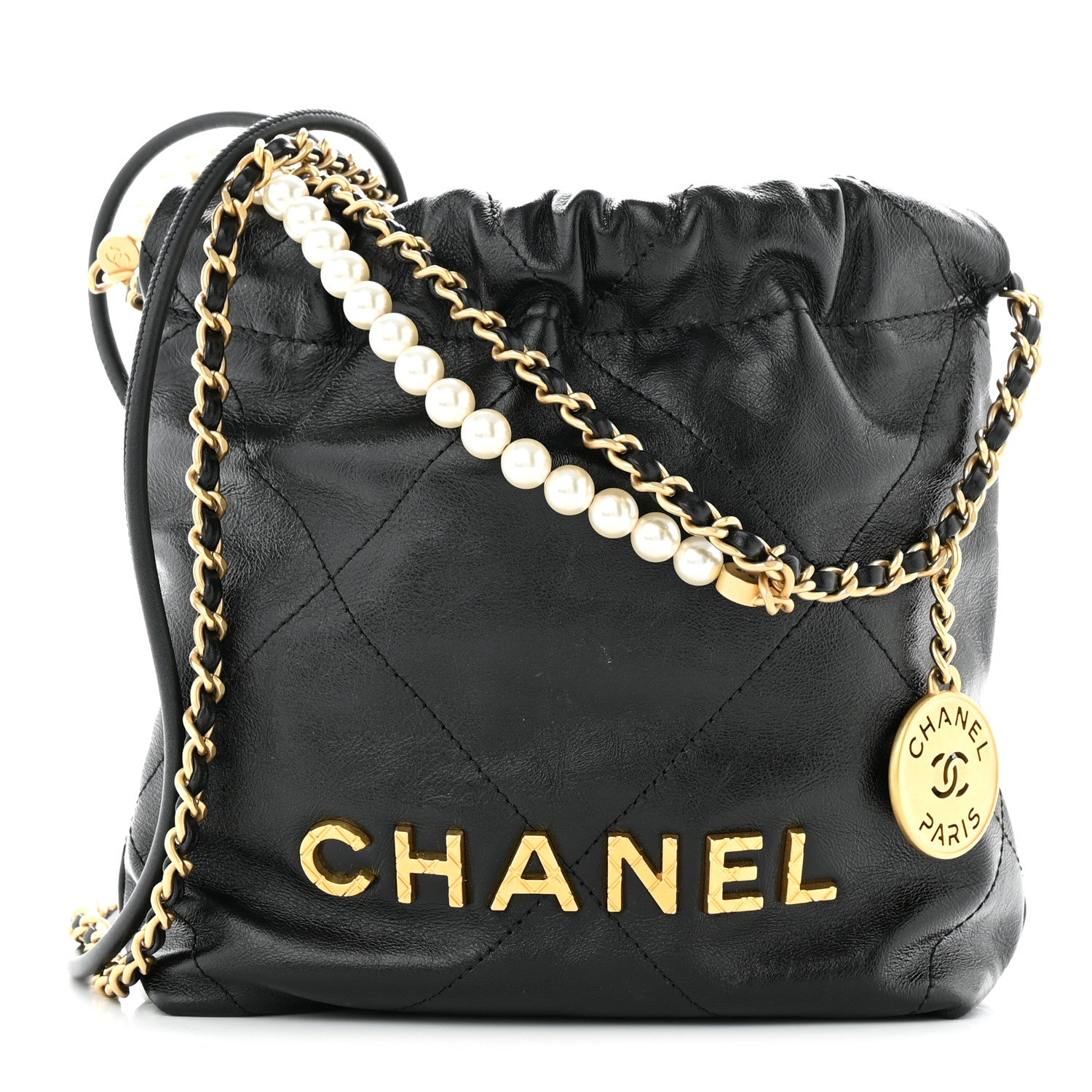 Chanel Shiny Crumpled Calfskin Quilted Pearl Mini Chanel 22 Black 1 of 11