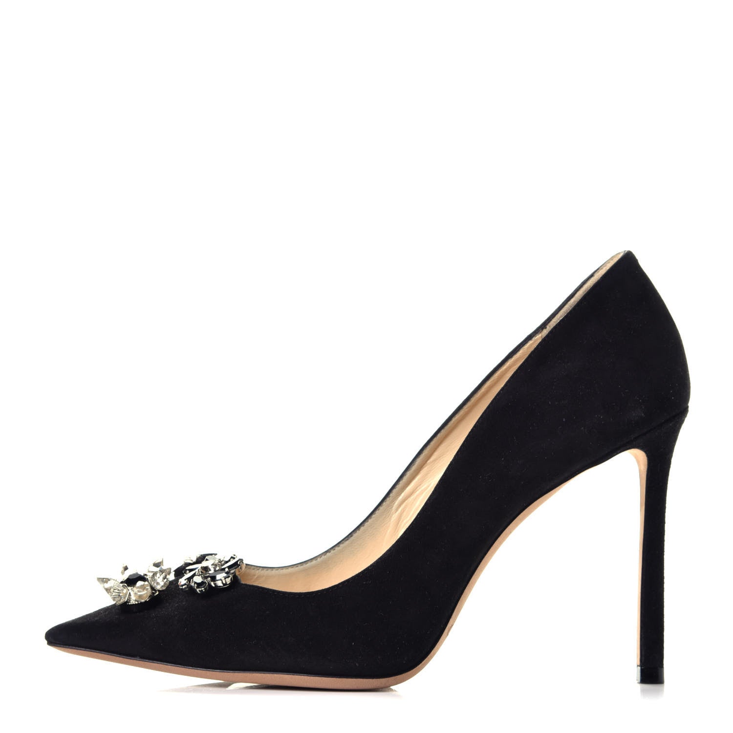 Jimmy Choo Suede Jasmine Crystal Button 100 Pumps 37 Black 1 of 9