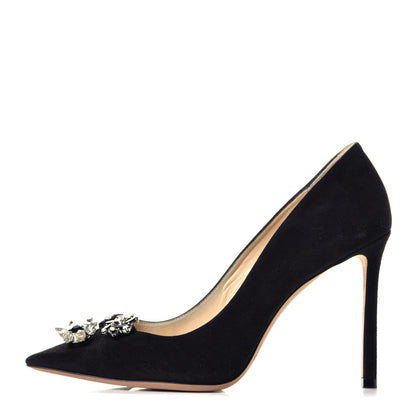 Jimmy Choo Suede Jasmine Crystal Button 100 Pumps 37 Black 1 of 9
