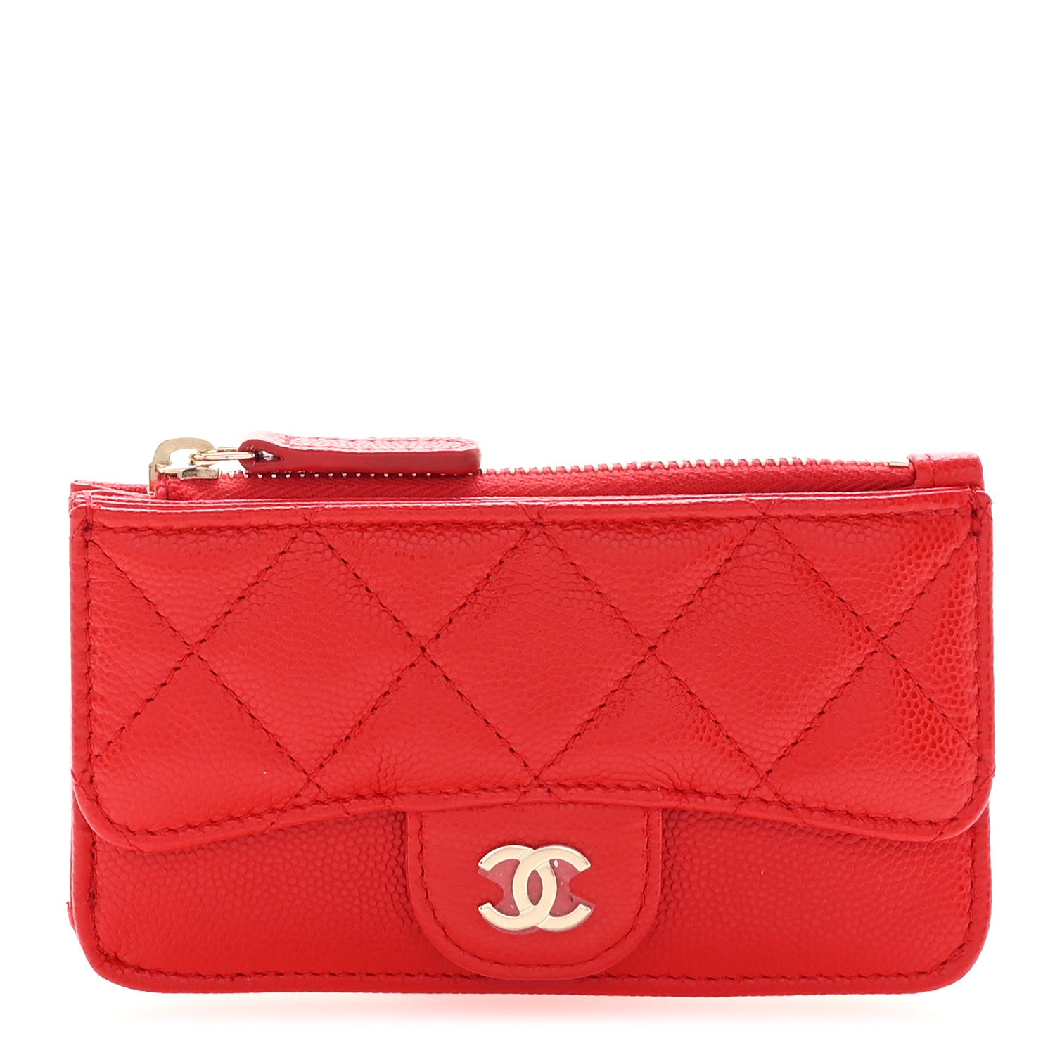 Chanel Caviar Quilted Flap Zip Card Holder Red 1 of 7