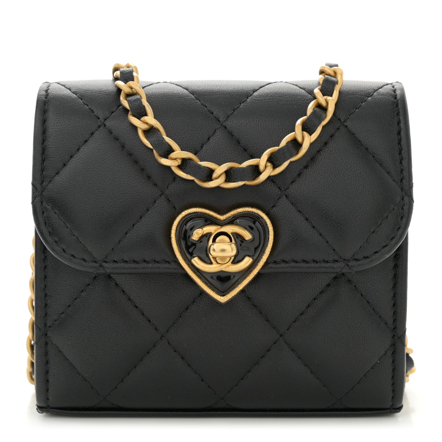 Lambskin Plexiglass Quilted Coco Love Clutch With Chain Black